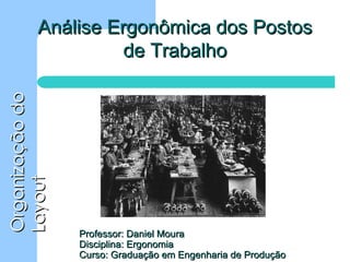 Professor: Daniel Moura Disciplina: Ergonomia Curso: Graduação em Engenharia de Produção Análise Ergonômica dos Postos de Trabalho 