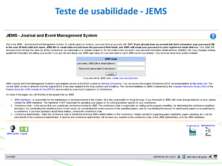 Teste de usabilidade - JEMS
 