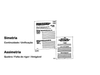 Percepção mais fácil pelo
posicionamento no espaço
Simetria
Continuidade / Unificação
Assimetria
Quebra / Falta de rigor / Amigável
abendo usar a Colunagem:
Diagramação
 