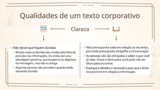 Qualidades de um texto corporativo
Clareza
 