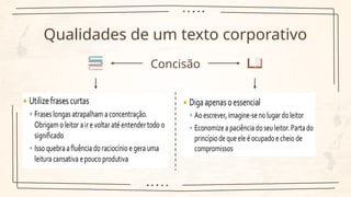 Qualidades de um texto corporativo
Concisão
 
