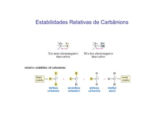 Estabilidades Relativas de Carbânions
 