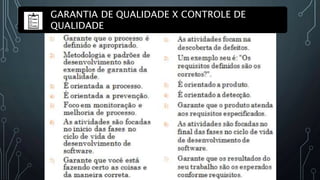GARANTIA DE QUALIDADE X CONTROLE DE
QUALIDADE
 
