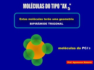 moléculas do PCl 5
Estas moléculas terão uma geometria
BIPIRÂMIDE TRIGONAL
Prof. Agamenon Roberto
 