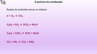 A química da combustão
Reações de combustão comuns na indústria:
 