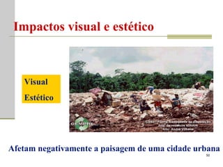 Impactos visual e estético Visual Estético Afetam negativamente a paisagem de uma cidade urbana 