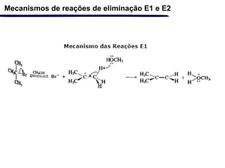 Mecanismos de reações de eliminação E1 e E2
 