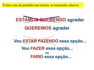 Evitar o uso do gerúndio traz clareza ao enunciado, observe:
 