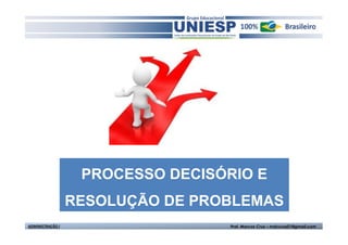 PROCESSO DECISÓRIO E
                  RESOLUÇÃO DE PROBLEMAS
ADMINISTRAÇÃO I                    Prof. Marcos Cruz – mdccruz01@gmail.com
 