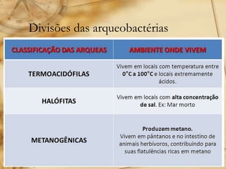 Divisões das arqueobactérias
 