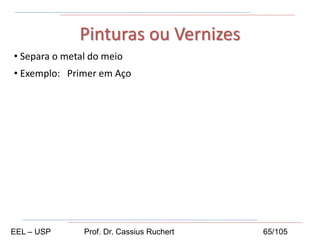 • Separa o metal do meio
• Exemplo: Primer em Aço
Pinturas ou Vernizes
EEL – USP Prof. Dr. Cassius Ruchert 65/105
 