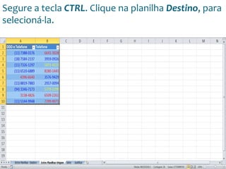 Escola
Info Jardins
Segure a tecla CTRL. Clique na planilha Destino, para
selecioná-la.
 