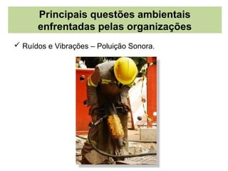 Principais questões ambientais
      enfrentadas pelas organizações
 Ruídos e Vibrações – Poluição Sonora.
 