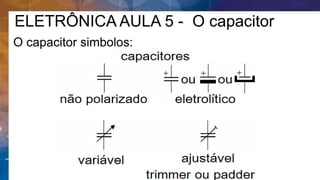 ELETRÔNICA AULA 5 - O capacitor
O capacitor simbolos:
 