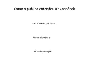 Como o público entendeu a experiência


           Um homem com fome




           Um marido triste




            Um adulto alegre
 