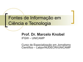 Fontes de Informação em Ciência e Tecnologia Prof. Dr. Marcelo Knobel IFGW – UNICAMP Curso de Especialização em Jornalismo Científico – Labjor/NUDECRI/UNICAMP 