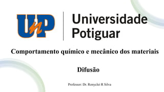 Difusão
Professor: Dr. Ronyclei R Silva
Comportamento químico e mecânico dos materiais
 