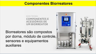 Componentes Biorreatores
Biorreatores são compostos
por dorna, módulo de controle,
sensores e equipamentos
auxiliares
 