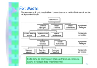Ex: Mista




   Cada parte da empresa deve ter a estrutura que mais se
   adapte a sua realidade organizacional.
                                                            46
 