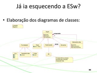 86
• Elaboração dos diagramas de classes:
Já ia esquecendo a ESw?
 