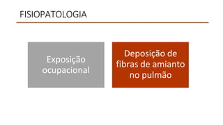 FISIOPATOLOGIA
Exposição
ocupacional
Deposição de
fibras de amianto
no pulmão
 