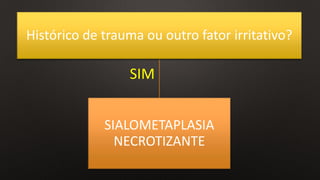 Histórico de trauma ou outro fator irritativo?
SIALOMETAPLASIA
NECROTIZANTE
SIM
 