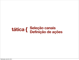 Seleção canais
Definição de ações
{tática
Wednesday, April 30, 2014
 