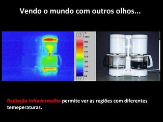 Vendo o mundo com outros olhos... Radiação infravermelha  permite ver as regiões com diferentes temeperaturas. 