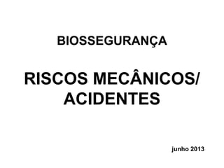 BIOSSEGURANÇA
RISCOS MECÂNICOS/
ACIDENTES
junho 2013
 