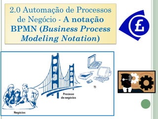 2.0 Automação de Processos
de Negócio - A notação
BPMN (Business Process
Modeling Notation)
 