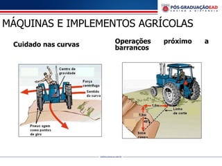 MÁQUINAS E IMPLEMENTOS AGRÍCOLAS
Cuidado nas curvas Operações próximo a
barrancos
 