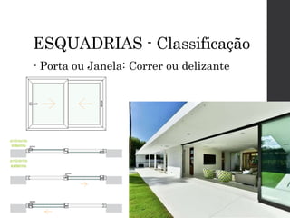 ESQUADRIAS - Classificação
- Porta ou Janela: Correr ou delizante
 