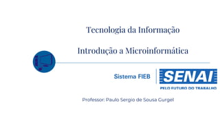 Tecnologia da Informação
Introdução a Microinformática
Professor: Paulo Sergio de Sousa Gurgel
 