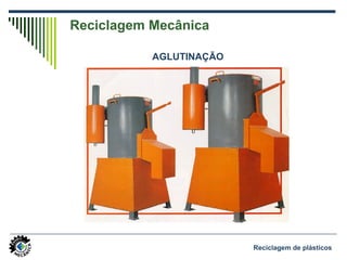 Reciclagem de plásticos
Reciclagem Mecânica
AGLUTINAÇÃO
 
