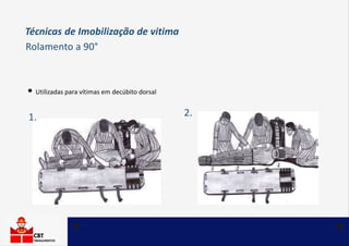 Técnicas de Imobilização de vitima
Rolamento a 90°
• Utilizadas para vítimas em decúbito dorsal
1. 2.
 