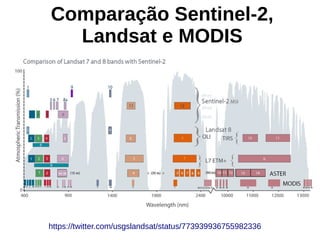 https://twitter.com/usgslandsat/status/773939936755982336
Comparação Sentinel-2,
Landsat e MODIS
 