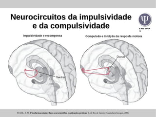 UNIFESSP
A
Neurocircuitos da impulsividadeNeurocircuitos da impulsividade
e da compulsividadee da compulsividade
STAHL, S. M. Psicofarmacologia: Base neurocientifica e aplicações práticas. 2.ed. Rio de Janeiro: Guanabara Koogan, 2006
 