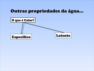 Outras propriedades da água... O que é Calor? Específico Latente 