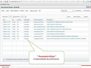 “ Prontuário Único ”
A especialidade do profissional..
 