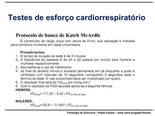 Testes de esforço cardiorrespiratório Protocolo de banco de Katch McArdle 