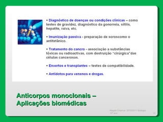 Magda Charrua  2010/2011 Biologia 12º ano  Anticorpos monoclonais – Aplicações biomédicas 