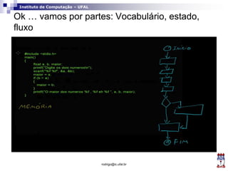 Instituto de Computação – UFAL
Ok … vamos por partes: Vocabulário, estado,
fluxo
rodrigo@ic.ufal.br
 