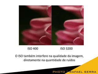 ISO 400

ISO 3200

O ISO também interfere na qualidade da imagem,
diretamente na quantidade de ruídos

 