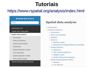 Tutoriais
https://www.rspatial.org/analysis/index.html
 