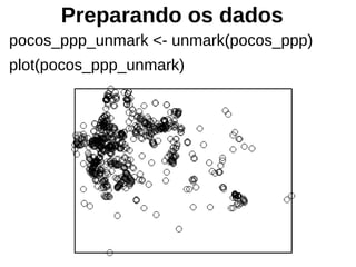 Preparando os dados
pocos_ppp_unmark <- unmark(pocos_ppp)
plot(pocos_ppp_unmark)
 