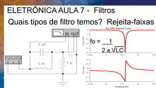 ELETRÔNICA AULA 7 - Filtros
Quais tipos de filtro temos? Rejeita-faixas
fo = 1
2.p./LC
 
