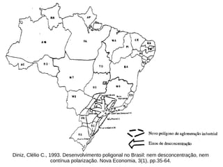 Diniz, Clélio C., 1993. Desenvolvimento poligonal no Brasil: nem desconcentração, nem
contínua polarização. Nova Economia, 3(1), pp.35-64.
 