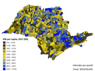 PIB per capita, 2017 (R$)
Fonte: IBGE/SEADE
Intervalos por quantil
 