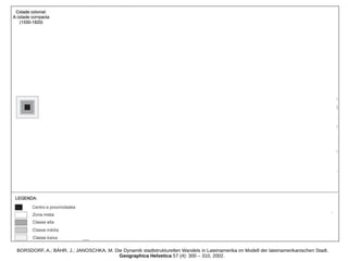 BORSDORF, A.; BÄHR, J.; JANOSCHKA, M. Die Dynamik stadtstrukturellen Wandels in Lateinamerika im Modell der lateinamerikanischen Stadt.
Geographica Helvetica 57 (4): 300 – 310, 2002.
 