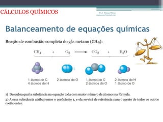 Representação de uma reação/equação química:            Prof. Maiquel Vieira
                                                     engmaiquel@gmail.com




Presta atenção nestas informações que podem estar contidas nas equações químicas:




                                O número total de átomos dos reagentes deve
                                ser igual ao número total de átomos dos
                                produtos
 